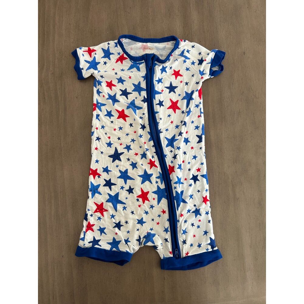 Little Sleepies Red Blue Star Print Zip Up Romper 12-18M Bamboo